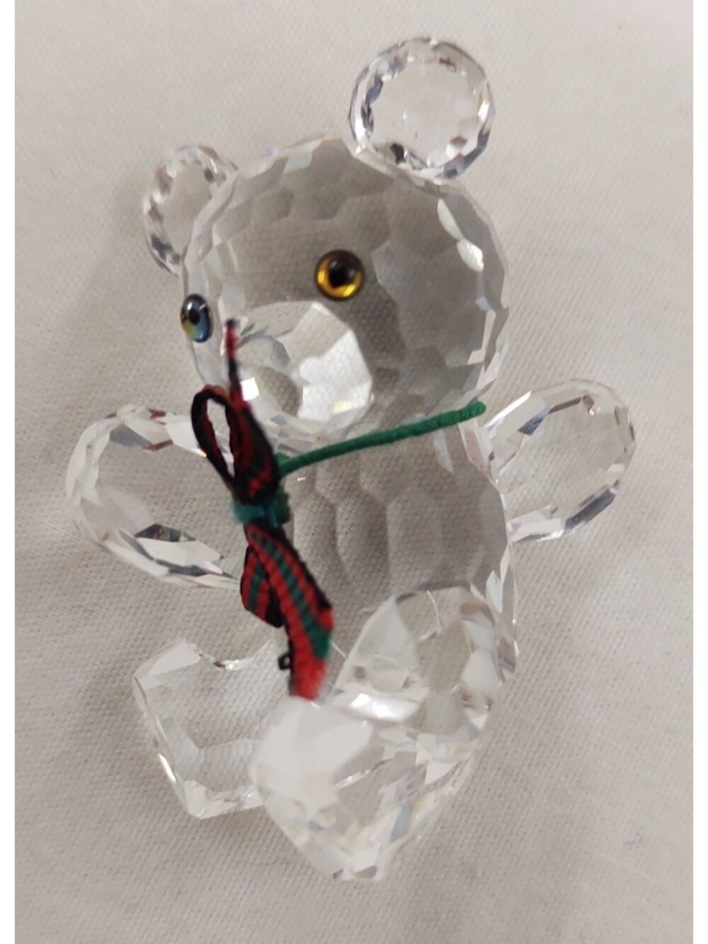 Swarovski Crystal Teddy Bear Figurine Clear Faceted with Ribbon Austria
